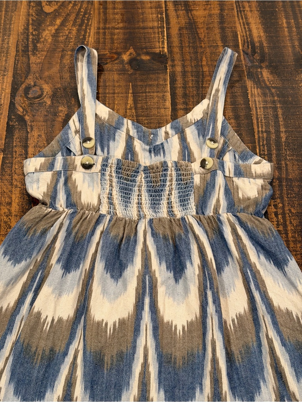 Shyanne Blue and Cream Ikat-Print Button Front Mini Dress - Picture 8 of 8